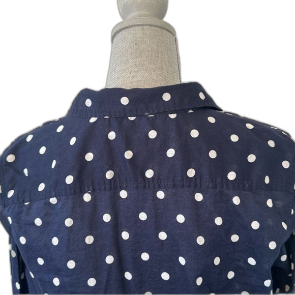 TALBOTS Blouse Women’s SZ M Polka Dot Button Front Long Sleeve Cotton Blue White - Picture 8 of 11